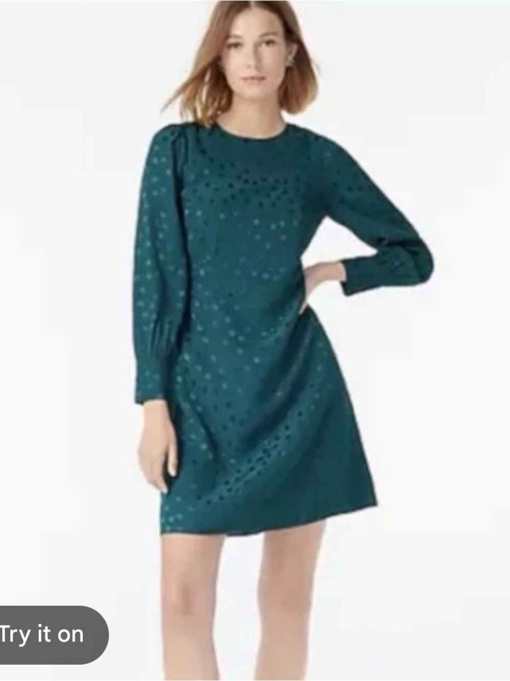 J. Crew Jacquard Green Eyelet Long-Sleeve Shift Dress size 14T